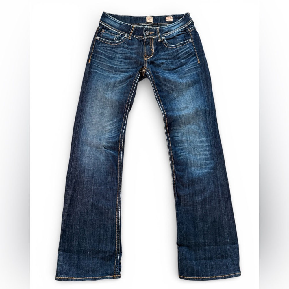 Dark Wash Bootcut Jeans Double Stitching & Embroidered Pockets 28/33
